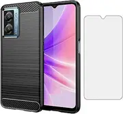 [Asuwish] Phone Case for Oppo A57 5G / A57S / A77 4G / A77S with Tempered Glass Screen Protector Cover and Cell Accessories Soft TPU Silicone Rubber Slim A 57 77 G4 G5 2022 Women Men Carbon Fiber Black
