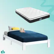 King Single Package | Fairy Wooden Bed Frame White & Bonita Euro Top Mattress (Medium Firm)