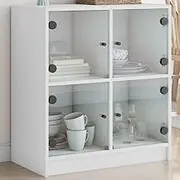 White Side Cabinet with Glass Doors, Buffet Storage Unit for Hallway, Display Your Decorative Items, Living Room Furniture
