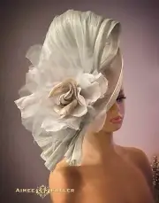 Aimee Fuller Bridal Fascinator Hat Gray Silver Rose Kentucky Derby Melbourne Cup