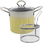 MOKKHNB 1 Set Deep Fryer Pot with Strainer Basket Cast Iron Tempura Fryer for Induction Cooker Gas Stove for Fish Shrimp Chicken and French Fries