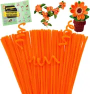 100 Pieces Pipe Cleaners Chenille Stem, Fluorescent Orange Pipe Cleaners Craft,