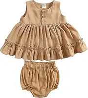 [Legou] girl dress summer cotton linen girl baby vest skirt lotus leaf petticoat princess skirt bread pants two piece set