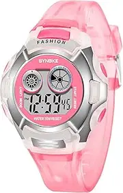 [zolyet] 9034 Stylish Sport Watch Multifunctional Digital Wristwatch with Luminous/Alarm/Life/Stopwatch/Hourly Chime/Week and Date Display Children Electronic Watch for Boys Girls Pink