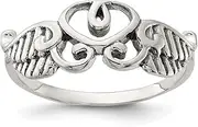 [JewelryWeb] 925 Sterling Silver Artisan Oxidized Love Heart With Leaves Angel Wings Ring Statement-Ring for Women