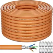 Cat 7 Outdoor Ethernet Cable 200ft, SFTP Triple Shielded Ethernet Cable Indoor, High-Speed 10Gbps 600MHz Network Cable, Bulk Cat7 Cable with 10 RJ45, Direct Burial, Waterproof/UV Resistant, for Router