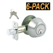 Lot of 6 - Grade 3 – Entry Door Deadbolt Keyed Alike Stainless + 12 Keys GR3DB04