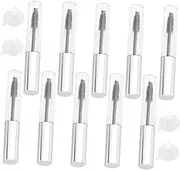 NULYLU 10pcs Empty Refillable Mascara Bottles with Silver Lids and 4pcs Funnels Portable Eyelash Growth Liquid Storage Containers for Home and Travel