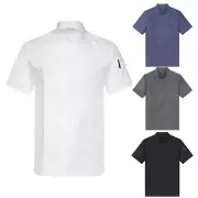 Men's Chef Coat Kitchen Cooking Jacket Bakery Tops Casual Short Sleeve T-Shirts