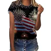 American Independence Day Women's T Shirt National Flag Casual Short Sleeve Crew Neck Regular Tops Going out Weekend Print Black White Red Blue Summer