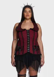 [Tripp NYC] Plus Black And Red Bo Peep Halter Corset