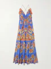 [Etro] Etro - Ruffled Tiered Printed Cotton-voile Maxi Dress - Blue - IT40 IT 40 Blue