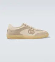 [Gucci] Gucci Interlocking G suede-trimmed sneakers AU 6 beige
