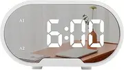 Lancoon Digital Alarm Clock, Large Mirrored LED Display Clocks with Dual Alarm Dual USB Charging Ports Adjustable Volume Brightness Snooze Function 12/24H for Bedroom Home Office (White)