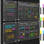 DIYMAG 4Pcs Acrylic Magnetic Dry Erase Calendar for Fridge, Clear Acrylic Calend