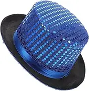 LIGIGWASH Retro Sequin Stage Cap for Men British Gentleman Style Cosplay Hat Breathable Circus Top Hat for Jazz Parties Role Playing Glamorous Sparkling Design Blue