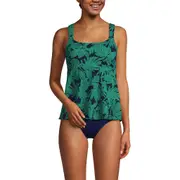 Lands' End Adjustable Scoop Neck Flutter Tankini Top in Navy/emerald Palm Foliage at Nordstrom, Size X-Small
