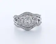 1.7CT Natural Diamond F/VS2 Round Cut 14K Gold Prong Vintage Side-Stone Ring Set