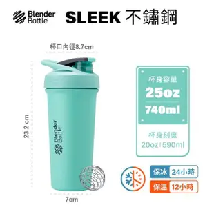 【Blender Bottle】2入〈Sleek不鏽鋼〉按壓式防漏搖搖杯25oz/740ml(BlenderBottle/Strada/運動水壺/冰霸杯)