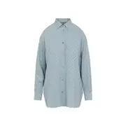 [Gucci] Gucci-Aqueous Blue Silk Gg Shirt-Donna 40 IT