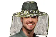Adult UV Protection Camouflage Breathable Wide Brim Sun Hat Neck Flap Hiking Cap-Green Camo