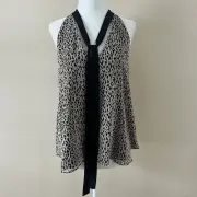 BCBGeneration Black & Tan Leopard Print Tie Neck Tank Top