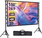 LEORFI Projector Screen and Stand 150 Inch, Outdoor Portable Projector Movie Screen Pull Down, Indoor Projections Screen with Stand 16:9 4K Full HD Support Height Adjustable for Home Theater Camping