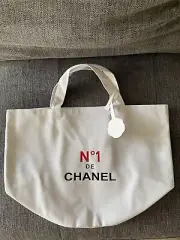 CHANEL N°1 DE CHANEL Camelia Canvas Tote White Shopping Bag