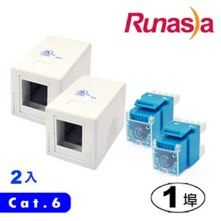 Runasia 六類(Cat.6)單埠直式資訊桌盒組(兩組)