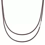 18" Leather Necklace Cord, 2mm Braided Leather Cord, Brown/Silver