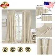 Beige 2-Panel Velvet Curtains - Elegant Room Darkening & Light-Filtering Design