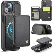 ELEPIK for iPhone 13 Case, Removable Magnetic Wallet Case with Card Holder, Kickstand, [Compatible with MagSafe] [RFID Blocking] Durable PU Leather Phone Case with Wireless Charging, Black