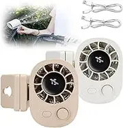 Car Clip on Fan with LED Display - Joytutu Car Clip on Fan 360° Rotation, USB Rechargeable 1800mAh Battery, Ultra Quiet Mini Fan for Car/Office(White+Beige)