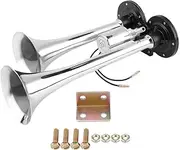 CHROME DUAL TRUMPET SUPER LOUD AIR HORN KIT FOR TRUCK BOAT RV SUIT FOR CUSTOMERS