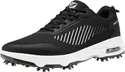 [FENLERN] Men's Air Cushion Golf Shoes Mesh Breathable Golf Sports Shoes with 9 Golf Spikes, Black White, 9.5 AU