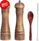2 Pack Wooden Salt and Pepper Grinders 8-Inch Refillable Manual Mills