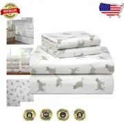 Eco-Friendly Flannel Twin Sheets - Cozy 100% Cotton, Cat Print, Deep Pockets