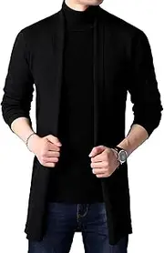 [Generic] Men's Open Front Long Length Knitted Cardigan Male Open Front Long Length Cardigan Longsleeve Cape Cardigans