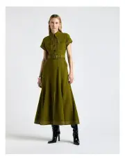 [Cue] Cactus Top Stitched Midi Dress in Green
