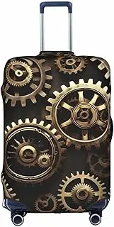 [HTTUP] Cool Steampunk Gears Print Practical Elastic Washable Travel Luggage Cover with Concealed Zipper for Suitcases, White, Medium