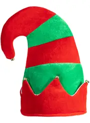 Striped Red and Green Plush Christmas Elf Costume Hat