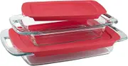 Pyrex Easy Grab Bakeware and Storage Container, Red (4-Piece Set)