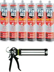 Soudal Fix All High Tack Invisible Adhesive Sealant Crystal 290ml 6 Pack + Gun K