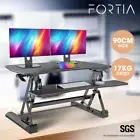 FORTIA Desk Riser 90cm Wide Adjustable Sit to Stand Dual Monitor Keyboard Black