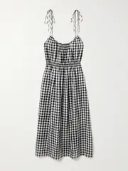 [DÔEN] DÔEN - Leslie Tie-detailed Smocked Gingham Voile Midi Dress - Black - large large Black