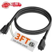 3 FT 16 Gauge Black Indoor Outdoor Extension Cord Waterproof, Flexible Cold Weat