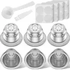 6Pcs Reusable Coffee Capsules for Nespresso Refillable Pods with Brush Spoon}