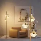 Mid Century Modern Floor Lamp with LED Bulbs & Elegant Ribbed Globe Shade, 3-...