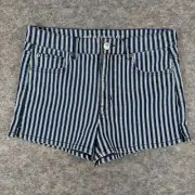 American Eagle Next Level Stretch Shorts Hi-Rise Shortie Denim Striped Womens 12