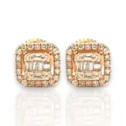 0.43ct Diamond Halo Cluster Square Stud Earrings - 14k Rose Gold